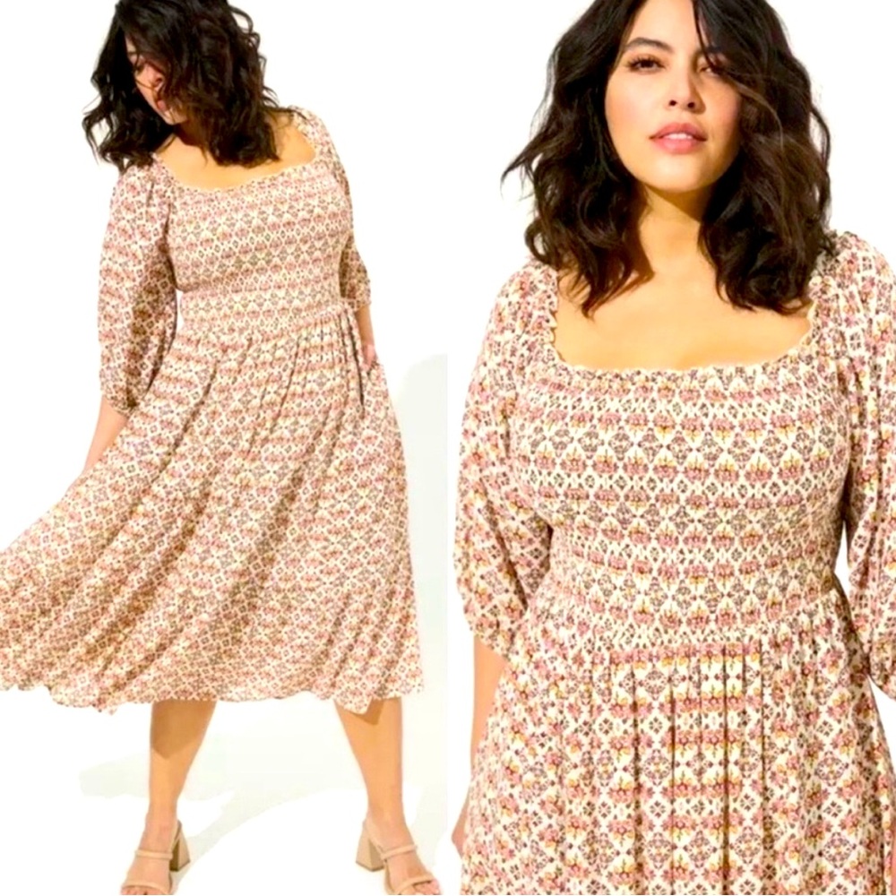 NEW! TORRID SZ 2X (18-20) MIDI GAUZE OFF SHOULDER TIERED COLORS OF FALL DRESS